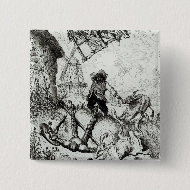 Don Quixote and the Windmills 2 Inch Square Button (Front)