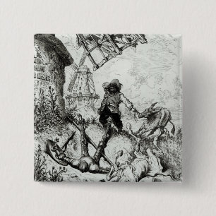 Don Quixote and the Windmills 2 Inch Square Button