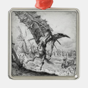 Don Quixote and the Windmills Metal Ornament