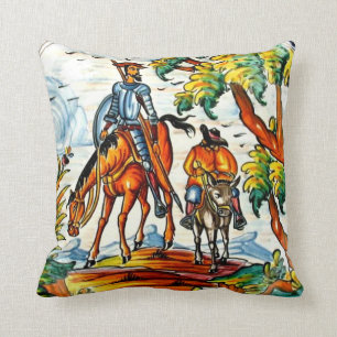 Don Quixote Cervantes Antique Majolica Pottery Art Throw Pillow