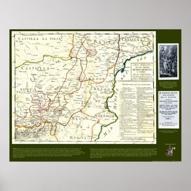 Don Quixote Route Map - Cervantes Poster (Front)