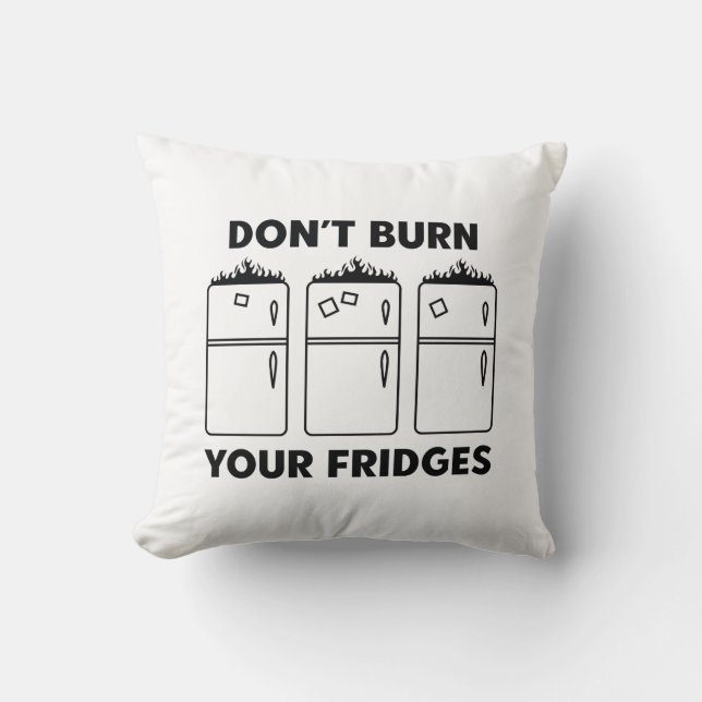 Don’t Burn Your Fridges Throw Pillow (Front)
