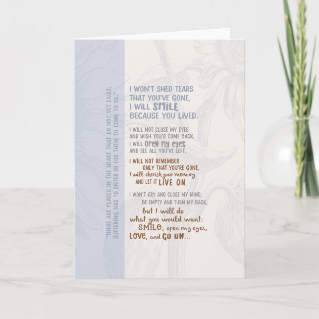 Don’t Shed Tears That I’m Gone Card (Front)
