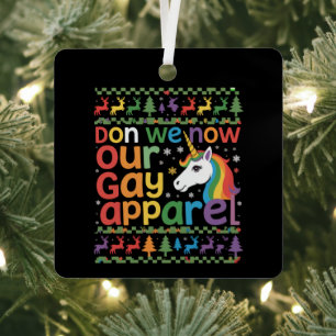 Don We Now Our Gay Apparel Unicorn Gay Christmas Metal Ornament