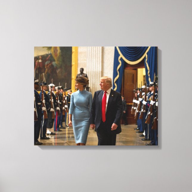 Donald and Melania Trump with Military Honour Guar Canvas Print (Front)