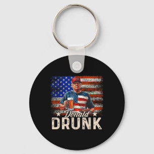 Donald Drunk Trump Drink Beer 4th Of July American Keychain