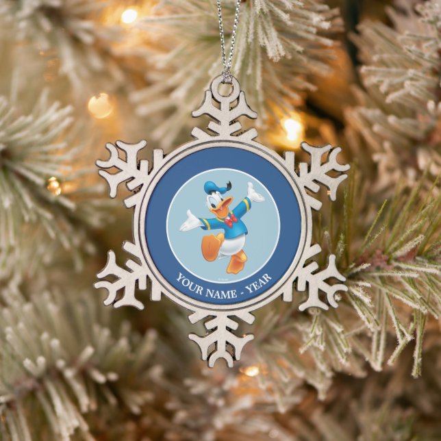 Donald Duck | Jumping Add Your Name Snowflake Pewter Christmas Ornament (Tree)
