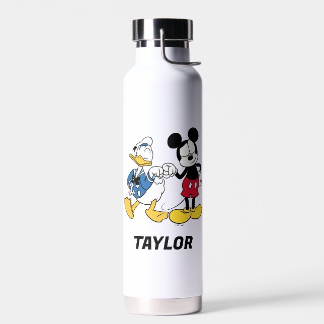 Donald Duck & Mickey Fist Bump | Add Your Name Water Bottle (Left)