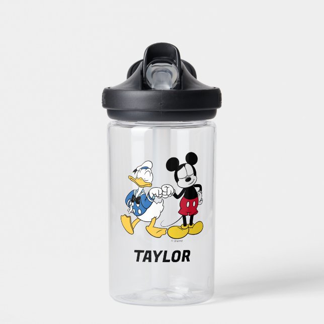 Donald Duck & Mickey Fist Bump | Add Your Name Water Bottle (Front)