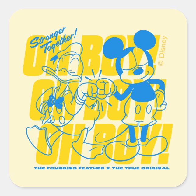 Donald Duck & Mickey Fist Bump Oh Boy! Square Sticker (Front)