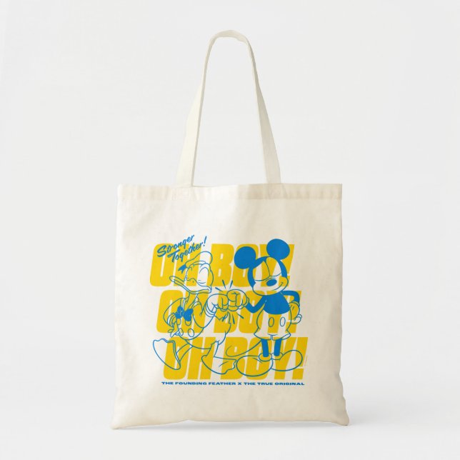 Donald Duck & Mickey Fist Bump Oh Boy! Tote Bag (Front)
