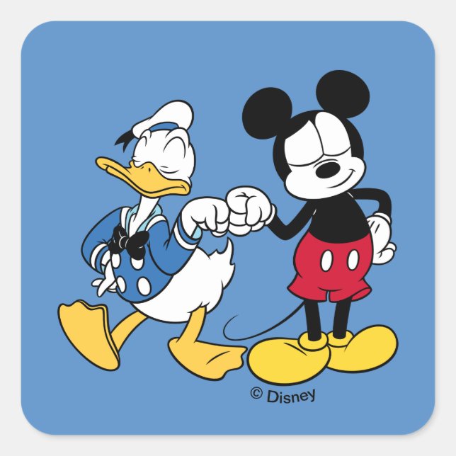 Donald Duck & Mickey Fist Bump Square Sticker (Front)