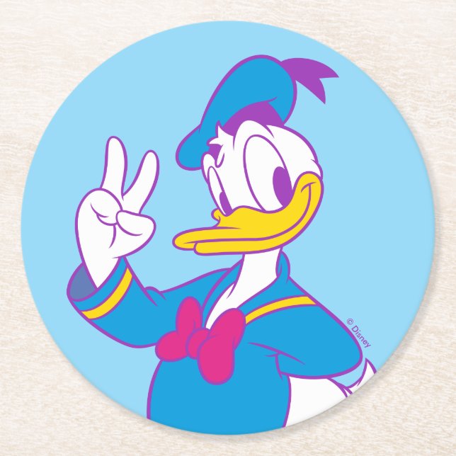 Donald Duck Peace Sign Round Paper Coaster (Front)