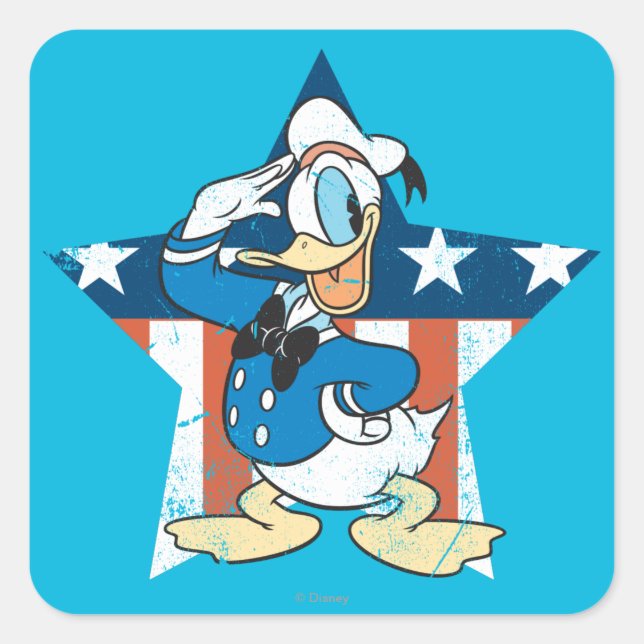Donald Duck | Salute with Patriotic Star Square Sticker (Front)