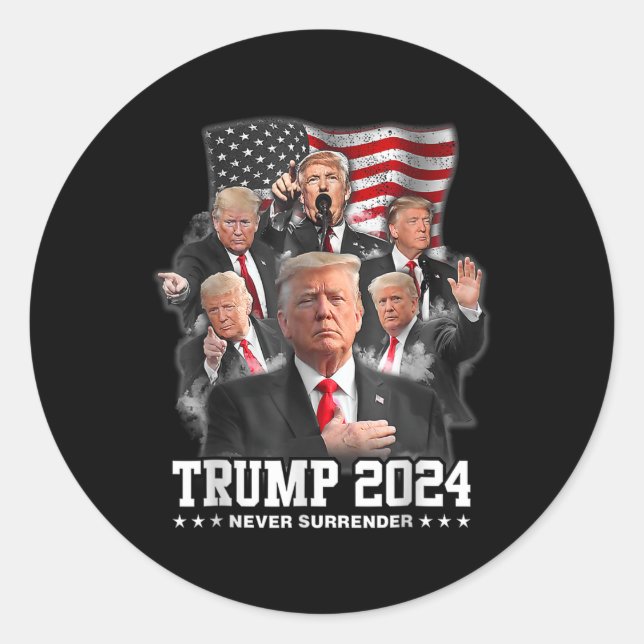 Donald J Trump 2024 Never Surrender 1  Classic Round Sticker (Front)