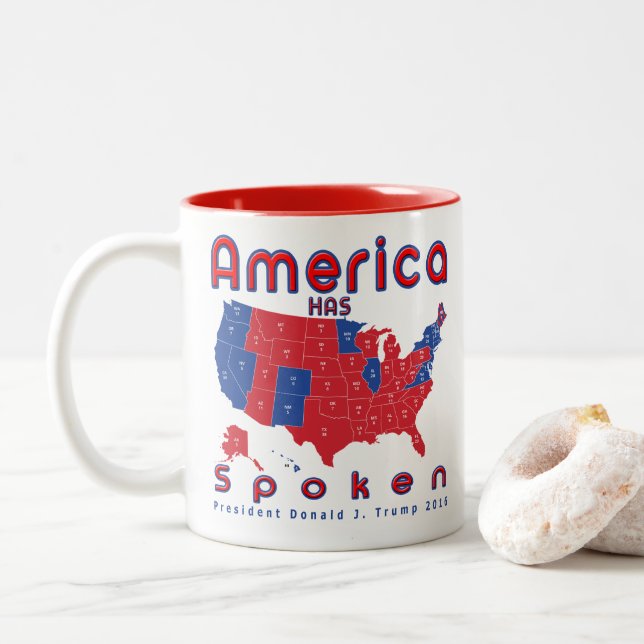 Donald J. Trump Wins Red White Blue Coffee Cup Mug (With Donut)