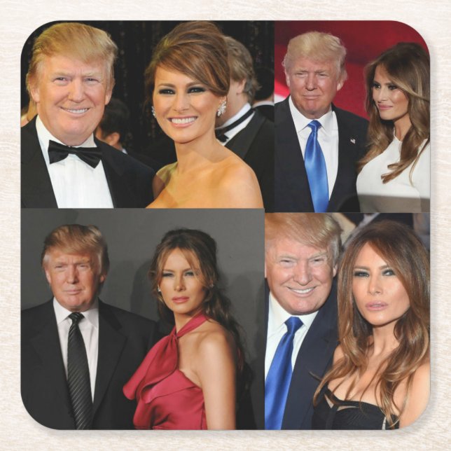 DONALD & MELANIA TRUMP SQUARE PAPER COASTER (Front)