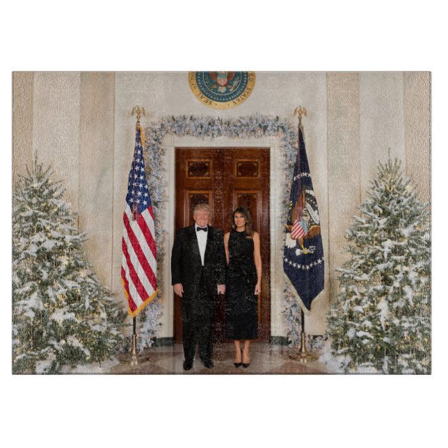 Donald & Melania Trump's Christmas White House Cutting Board (Front)