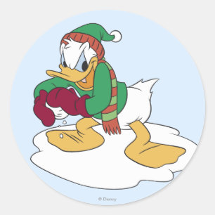 Donald Throwing a Snowball Classic Round Sticker