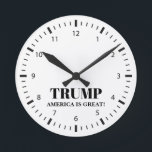 Donald Trump 2024 Election America Is Great Round Clock<br><div class="desc">Donald J Trump 2024 election pocket watch.  America is great!  Keep America Great. Make America Great Again. Easy to customize all text. Perfect big beautiful holiday gift or for any occasion.</div>