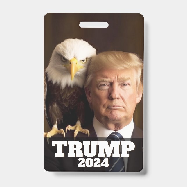 Donald Trump 2024 Photo - bald eagle on shoulder Badge (Front)