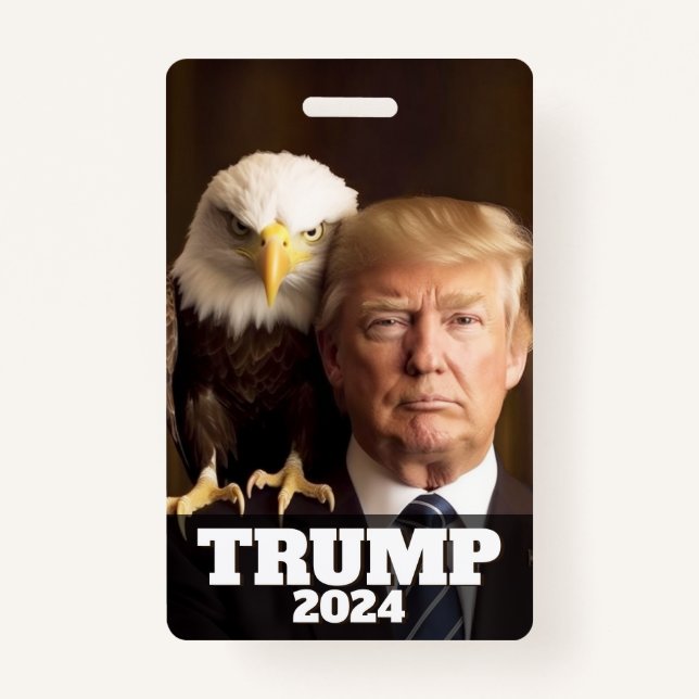 Donald Trump 2024 Photo - bald eagle on shoulder Badge (Front)