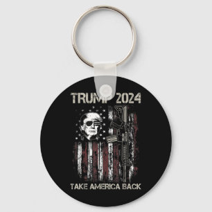 Donald Trump 2024 Take America Back Usa Flag Gun P Keychain