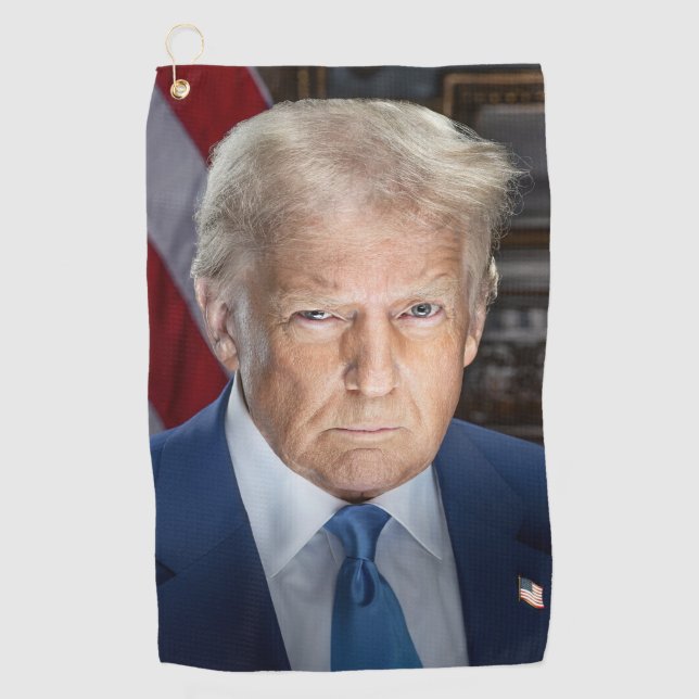 Donald Trump 2025 American President Portrait Golf Towel (Front)