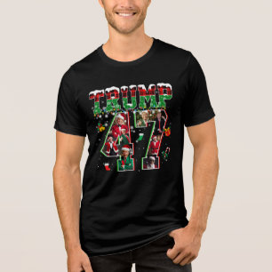 Donald Trump 47th President 2024 Christmas Santa Tri-Blend Shirt