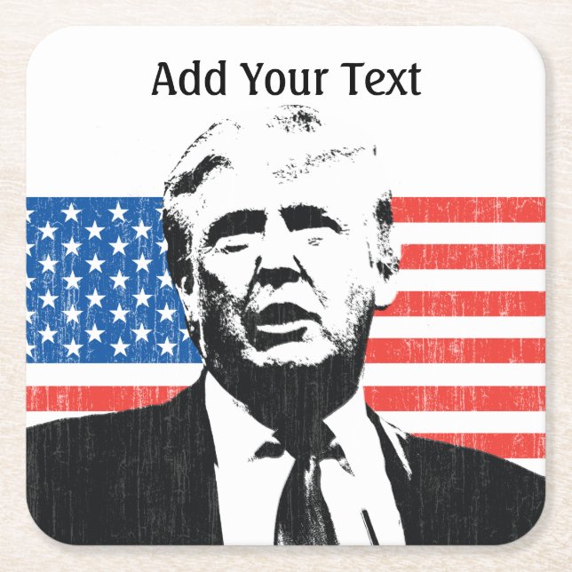 Donald Trump American Flag Custom Text Square Paper Coaster (Front)