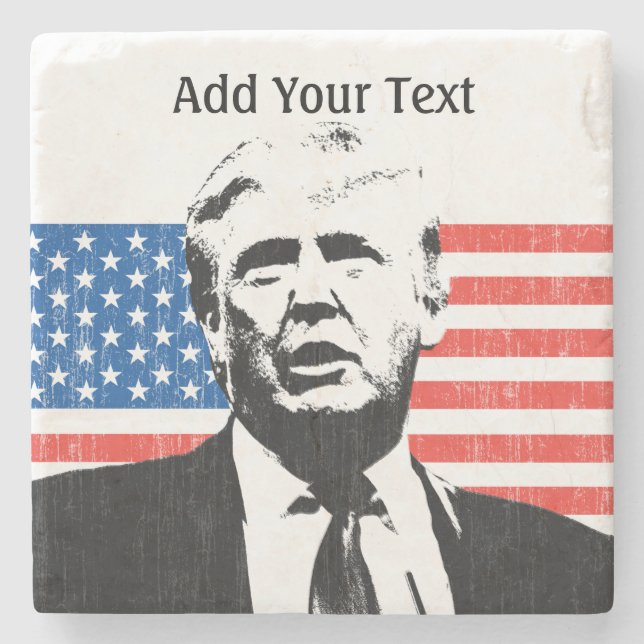 Donald Trump American Flag Custom Text Stone Coaster (Front)