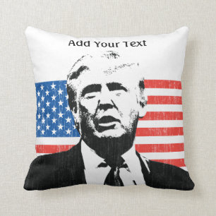 Donald Trump American Flag Custom Text Throw Pillow