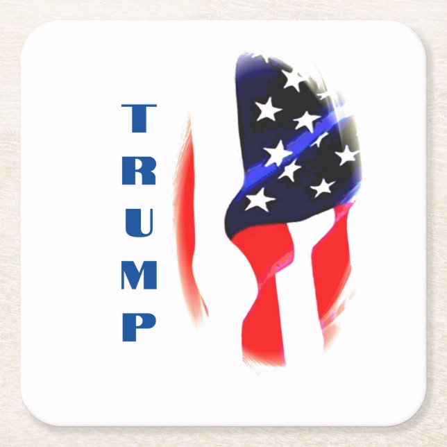 Donald Trump American Flag Pop Art  Square Paper Coaster (Front)