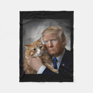 Donald Trump And Cat Funny Trump And Cat, Litical  Fleece Blanket