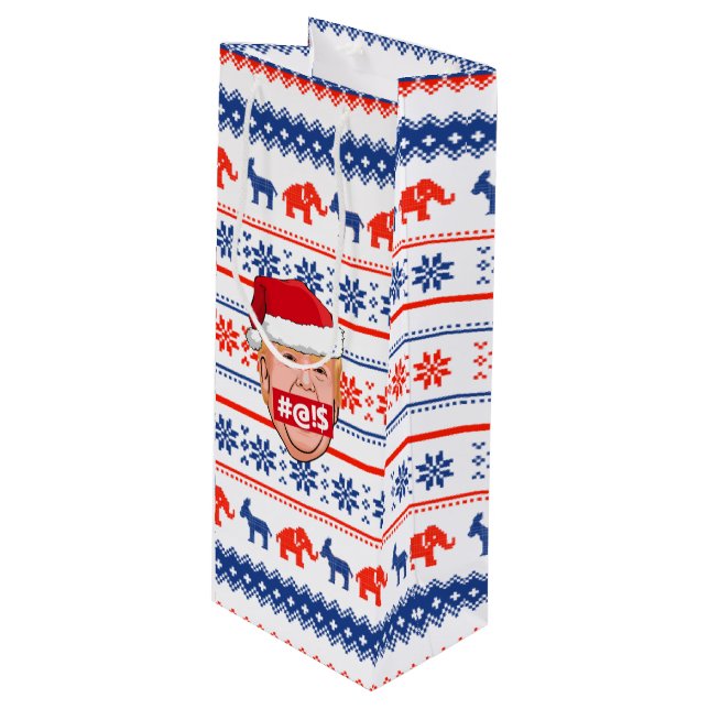 DONALD TRUMP Angry Christmas Wine Gift Bag (Front Angled)