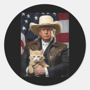 Donald Trump Cat Shirt Cowboy American Flag Funny Classic Round Sticker