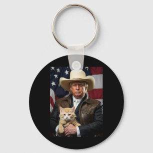 Donald Trump Cat Shirt Cowboy American Flag Funny Keychain