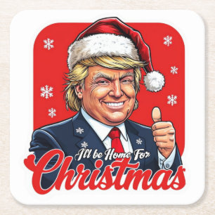 Donald Trump Christmas Santa Claus Art Square Paper Coaster