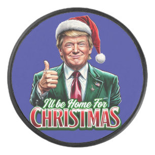 Donald Trump Christmas Santa Hat Thumbs Up Hockey Puck
