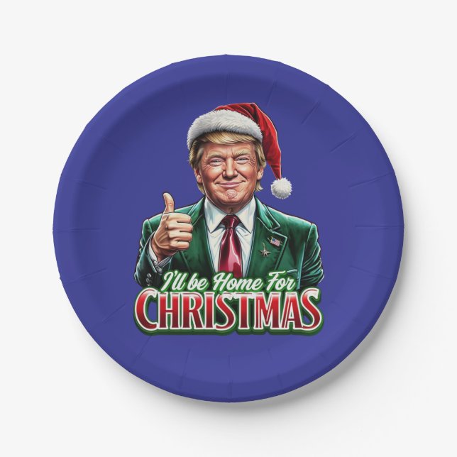 Donald Trump Christmas Santa Hat Thumbs Up Paper Plate (Front)