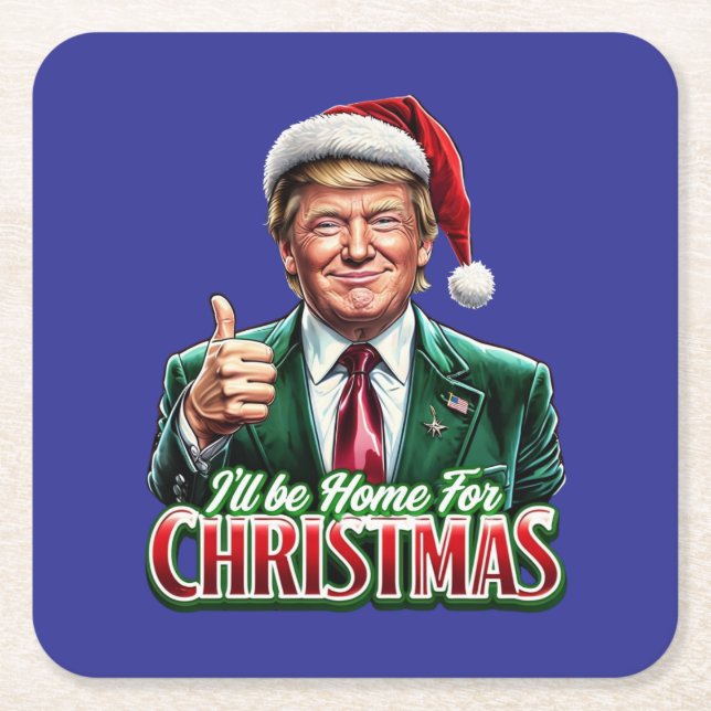 Donald Trump Christmas Santa Hat Thumbs Up Square Paper Coaster (Front)