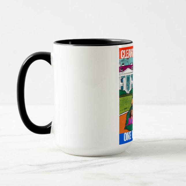 DONALD TRUMP - CLEANING UP AMERICA, ONE BAG A TIME MUG (Left)