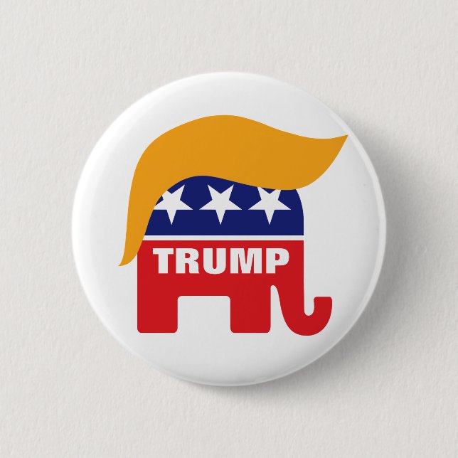 Donald Trump Hair GOP Elephant Logo 2 Inch Round Button (Front)