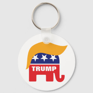 Donald Trump Hair GOP Elephant Logo Keychain