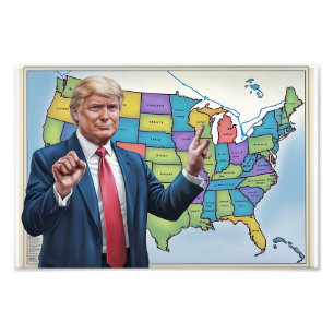 Donald Trump in Front of Altered U.S. Map Artwork Photo Print