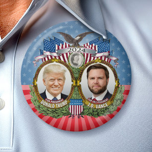Donald Trump JD Vance President Vice Photo Stars 3 Inch Round Button