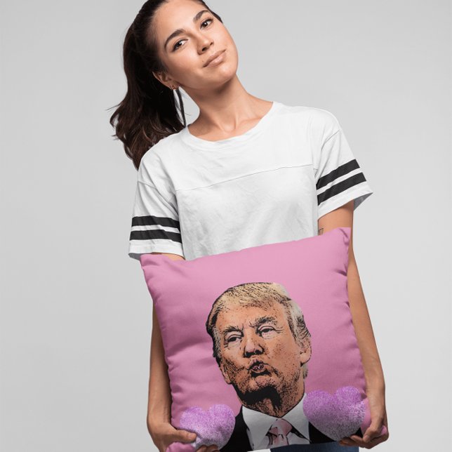 DONALD TRUMP KISS PINK THROW PILLOW. GIFT FOR HER PILLOW (Creator Uploaded)