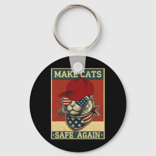 Donald Trump Make Cats Safe Again Red Hat 2024 Deb Keychain