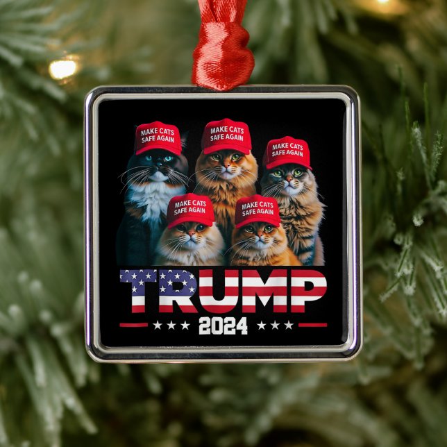 Donald Trump Make Cats Safe Again Red Hat 2024 Metal Ornament (Tree)