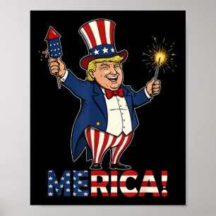 Donald Trump Merica 4th Of July Fireworks Patrioti Poster